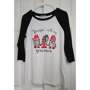 Hangin' with My Gnomies Christmas Shirt 3/4 Sleeve- Women's Size Medium